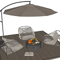 Outdoor Chairs With Metal Frame Padded Seats On Wooden Deck Fire Pit And Patio Umbrella