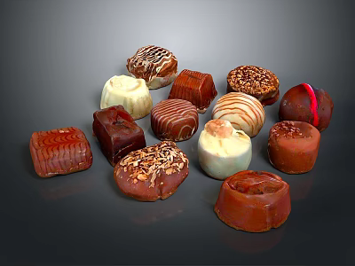 Assorted Chocolate Candies With Various Flavors Different Shapes And Decorative Toppings 3d model