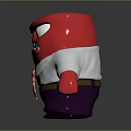Red Cartoon Character Featuring Angry Expression Wearing White Shirt Purple Pants Pink White Striped Tie