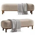 Beige Linen Sofa Bench With Gray Knit Throw And Wooden Legs