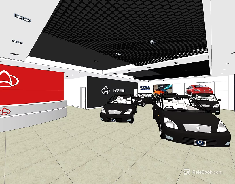 4S Dealership Modern Showroom Interior With New Cars On 3d model 
