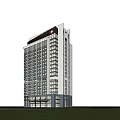Modern Hospital High Rise Building With Red Logo Green Trees And Road