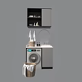 Sleek Modern Bathroom Cabinet With Washing Machine Mirror Laundry Basket And Toiletries