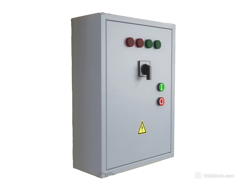 Gray Electrical Control Box With Colored Buttons Indicator Lights And Warning Sign 3d model 