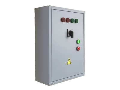 Gray Electrical Control Box With Colored Buttons Indicator Lights And Warning Sign 3d model