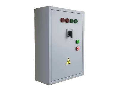 Gray Electrical Control Box With Colored Buttons Indicator Lights And Warning Sign 3d model
