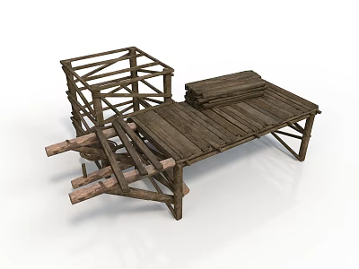 Wooden Construction Frame Structure With Stacked Planks And Supports 3d model