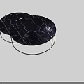 Modern Two Round Coffee Tables With Black Marble Top And Metal Base 3d model