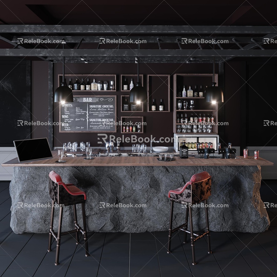 Industrial LOFT Bar Chair Combination Bar Bar Counter Front Desk Cashier Bar Chair 3d model