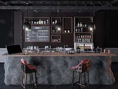 Industrial LOFT Bar Chair Combination Bar Counter Front Desk Cashier Bar Chair 3d model