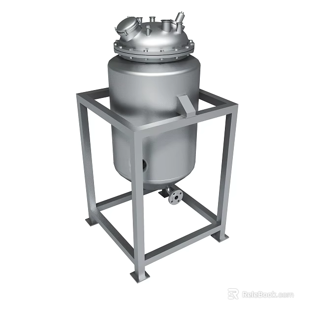 Silver Metal Storage Tank With Industrial Support Stand Structure 3d model 