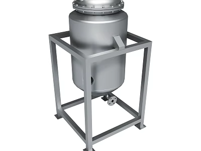 Silver Metal Storage Tank With Industrial Support Stand Structure 3d model