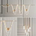 Modern Gold Curved Chandelier With White Lines And Minimalist Design Elements