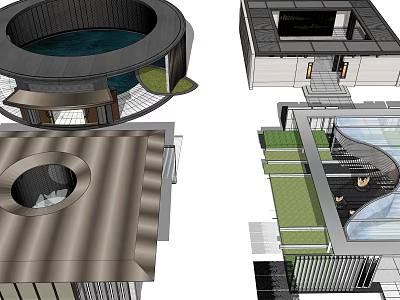 Modern Pergola Structure With Glass Roof And Courtyard Landscape Design 3d model
