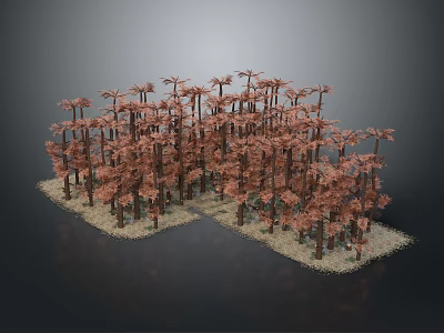 Natural Palm Grove With Brown Trunks Green Fronds And Light Sand Ground 3d model