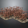 Natural Palm Grove With Brown Trunks Green Fronds And Light Sand Ground