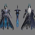 Mythical Armored Man With Horned Shield And Blue Accented Sword