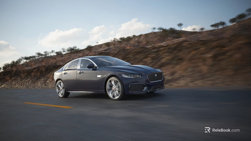 Jaguar Car Driving On Road With Scenic Landscape 3d model