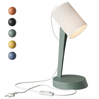 Modern Minimalist Table Lamp With Ribbed Lampshade Green Stand Base And Color Options For Lighting 3d model