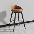Modern Minimalist Bar Stool With Brown Leather Seat And Black Metal Legs In Interior Space