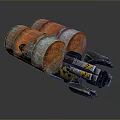 Rusty Orange And Gray Storage Barrels With Radioactive Sign Mechanical Device 3d model