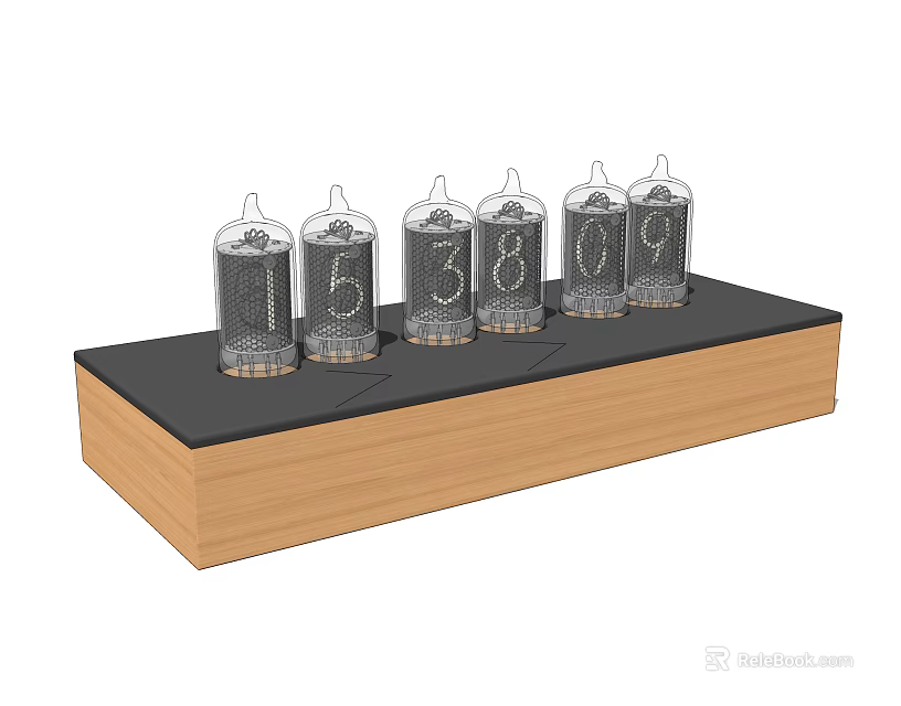 Modern Decorative Ornament Set With Transparent Glass Containers Wooden Base And Displayed Digits 3d model 