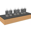 Modern Decorative Ornament Set With Transparent Glass Containers Wooden Base And Displayed Digits