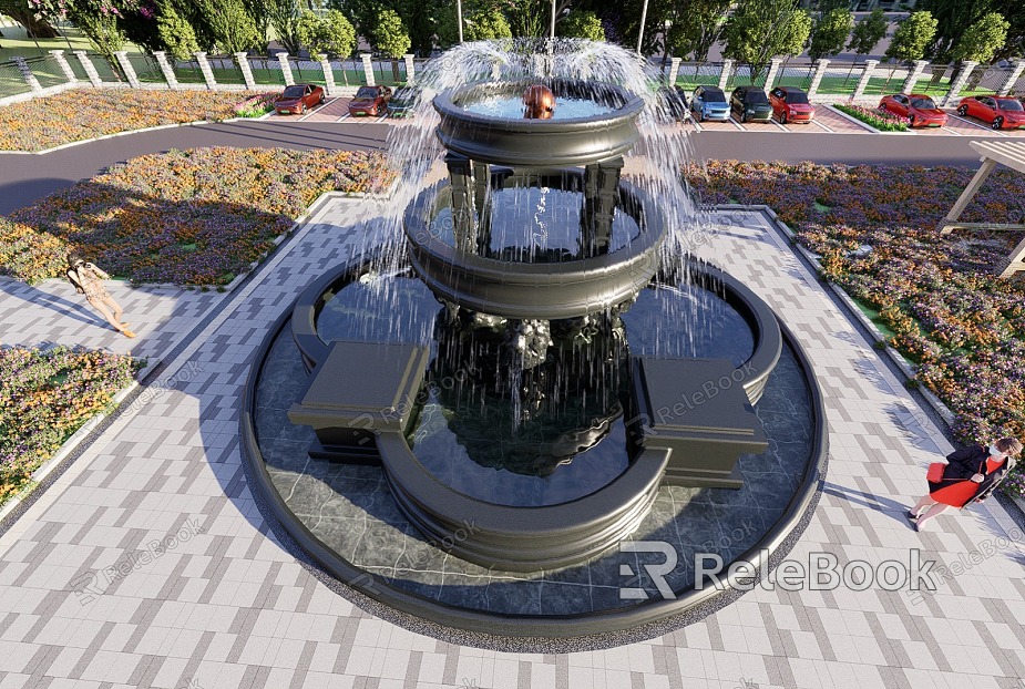 European-style fountain water feature model