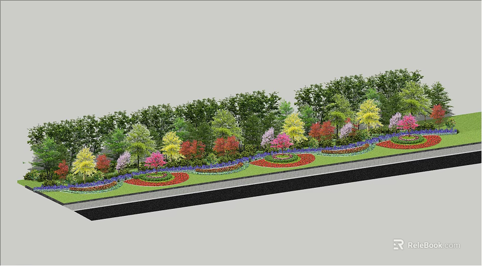 Colorful Flower Garden With Various Plants And Vibrant Blooms Arranged In Beds 3d model 