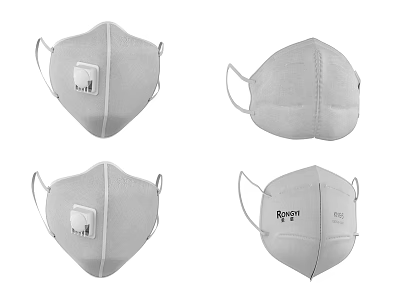 Different Styles of Protective Face Masks With Rayon Brand And Breathing Valve 3d model