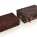 Two Vintage Old Suitcases Featuring Worn Leather Straps And Travel Stickers