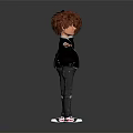 3D Character With Red Hair Front Back View Black Jacket Gray Ripped Jeans White Sneakers