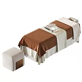 Comfortable Massage Bed With Brown Beige Sheets Tray And White Stool 3d model