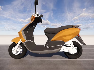 Modern Yellow And Black Electric Scooter With Comfortable Seat And Outdoor Road View 3d model