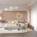 Cozy Modern Kids Room Interior With Soft Color Bed Cloud Pendant Lights And Stuffed Toys