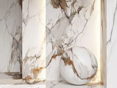 Elegant Marble Architectural Components With Natural Vein Walls And Decorative Sphere 3d model