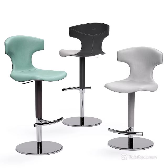 Modern Light Green Black Gray Bar Stools With Curved Backrest Adjustable Height And Metal Base 3d model 