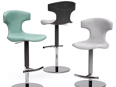 Modern Light Green Black Gray Bar Stools With Curved Backrest Adjustable Height And Metal Base 3d model
