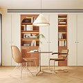 Modern Middle Style Bookcase Book Ornaments Small Round Table Chair Combination Chandelier Curtain Floor Lamp 3d model
