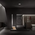 Modern Hotel Lobby Interior With Dark Color Scheme Geometric Decor And Ambient Lighting 3d model