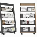 Modern Wheeled Multi tiered Bookshelf With Black Frame And Wooden Shelves