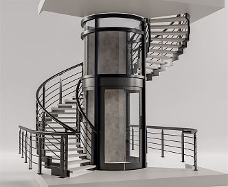 Modern revolving staircase villa sightseeing elevator 3d model