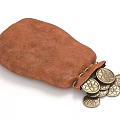 Small Brown Leather Pouch With Spilled Metal Coins On White Background