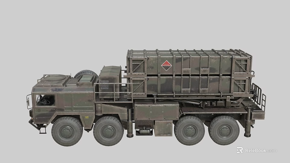 Military Tank With Camouflage Exterior And Missile Launch System On Heavy Duty Wheels 3d model 