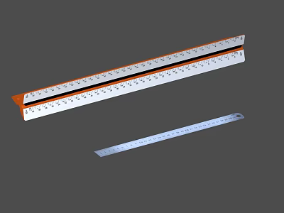 Large Ruler With Orange Edge And Small Silver Measuring Tool With Marked Measurements 3d model