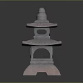 Traditional Japanese Stone Lantern With Pagoda Style Tiered Roof And Decorative Base
