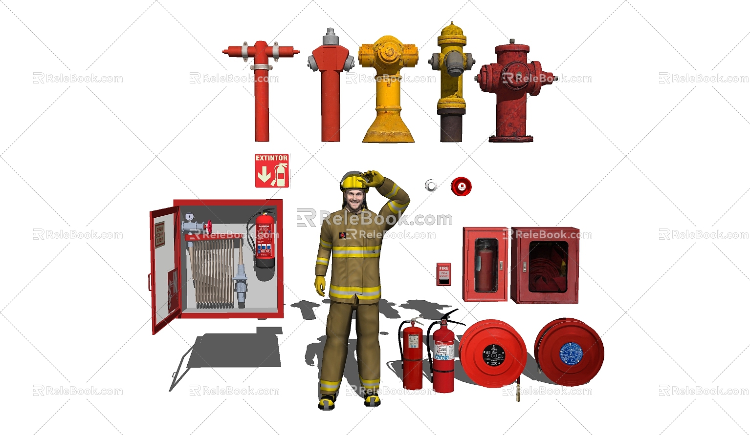 modern fire fighting equipment fire extinguisher fire hydrant fire fighting equipment 3d model