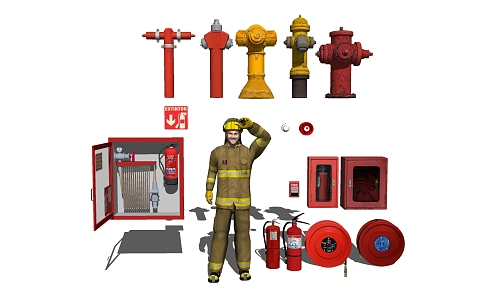 modern fire fighting equipment fire extinguisher fire hydrant fire fighting equipment 3d model