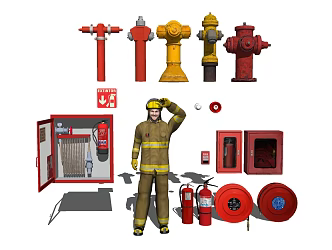 modern fire fighting equipment fire extinguisher fire hydrant fire fighting equipment 3d model