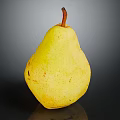 Fresh Yellow Pear with Brown Spots and Stem on Black Background with Reflection 3d model